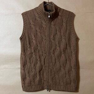 Loro Piana | Cashmere Cable Knit Sweater Vest Zip Front Brown Size XL (Size 46)